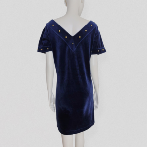 YVES SAINT LAURENT vintage 80s Navy blue velvet mini dress with gold metal studs