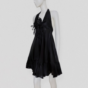 GAI MATTIOLO vintage 00s Black silk halter mini dress with 3D flower