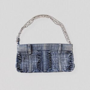 CHRISTIAN LACROIX vintage Y2K Blue denim baguette bag with silver chains handles